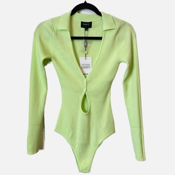 Bardot Rosario Knit Bodysuit In Lime Size XSmall NWT - Picture 1 of 11